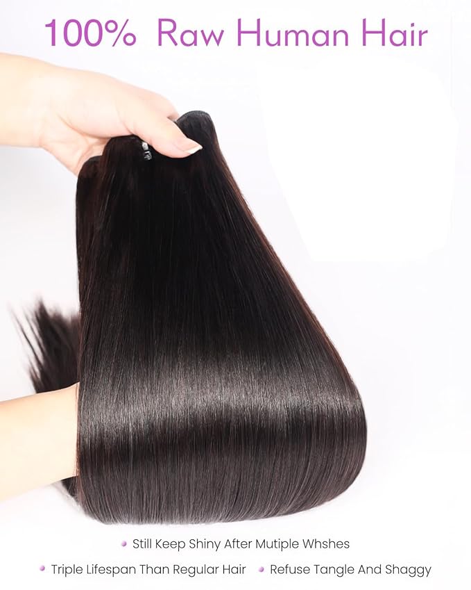 Arabella 15A Raw Straight Bundles Human Hair Natural Black Hair Bundles 100% Raw Vietnamese Human Hair,Three Times the Lifespan 22 Inch