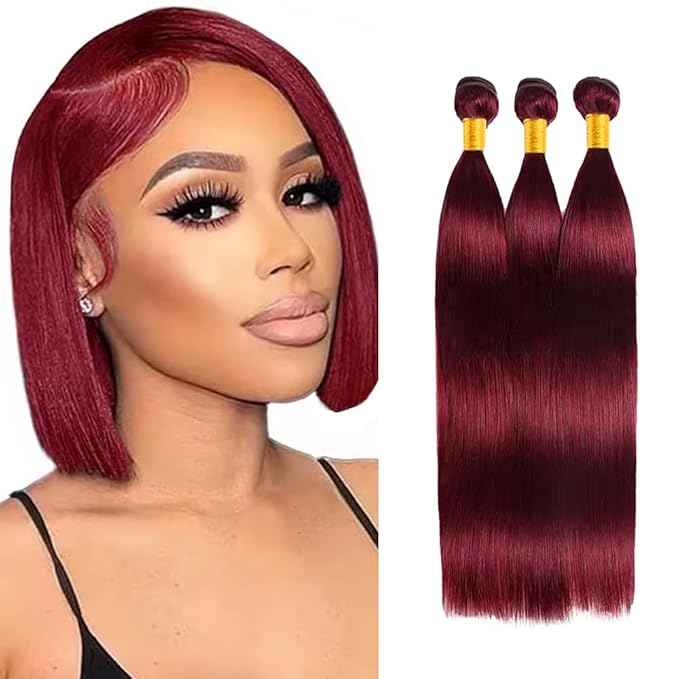 Burgundy Bundles Human Hair 99J Straight Bundles Red Human Hair Bundle 12 14 16 inch Burgundy Straight Bundle 150g