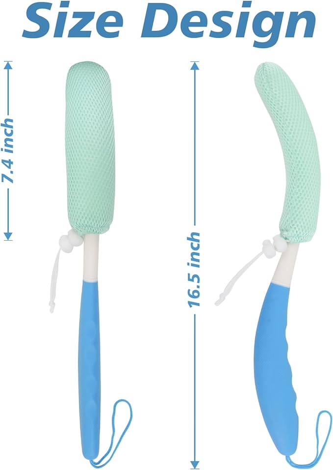 Shower Back Brush with Long Handle, 15.35" Body Brush, Long Back Scrubber for Men Women, Long Handled Sponge Body Exfoliator, Loofah Back Scrubber for Aid Bathing（Black）