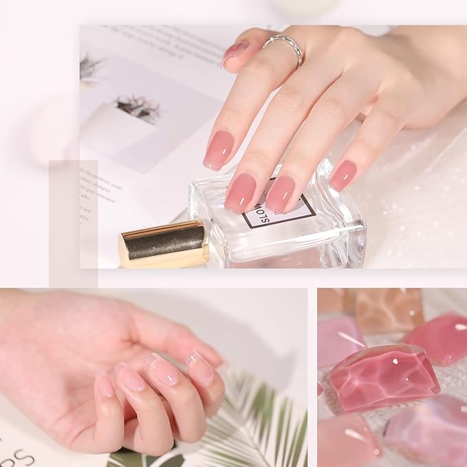 GAOY Jelly Nude Pink Gel Nail Polish Set, 6 Transparent Sheer Colors Soak Off UV Light Cure Gel Polish Kit for Salon and Nail Art DIY at Home