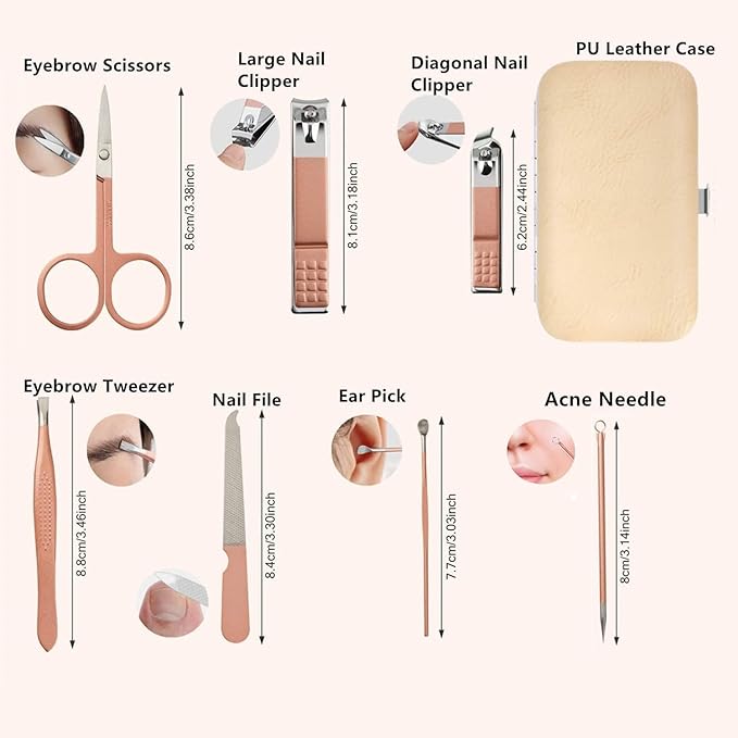 Manicure Set Stocking Stuffers for Women Men Nail Clipper Set Stainless Steel Toe Finger Nail Clippers Personal Care Tool with Travel Case Manicure Pedicure Tool Women Men Christmas Gifts Grooming Kit