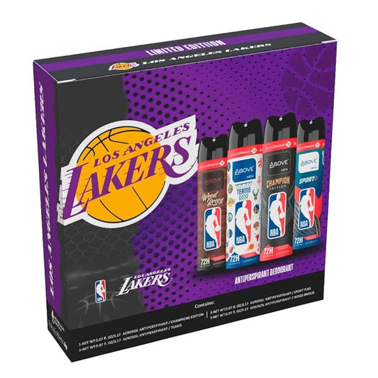 Above NBA – LOS ANGEKES LAKERS Deodorant Gift Set – A Giftable Set for LAKERS Fans – Antiperspirant Spray, 4 Signature Scents, 72h Protection, Dry Spray, No Stains – 5.07 oz, Pack of 4