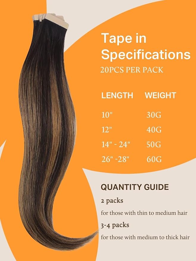 DOORES Tape in Hair Extensions Human Hair, Dark Brown to Chestnut Brown 26 Inch 60g 20pcs, Hair Extensions Tape in Extensions Skin Weft Natural Remy Long Straight Hair
