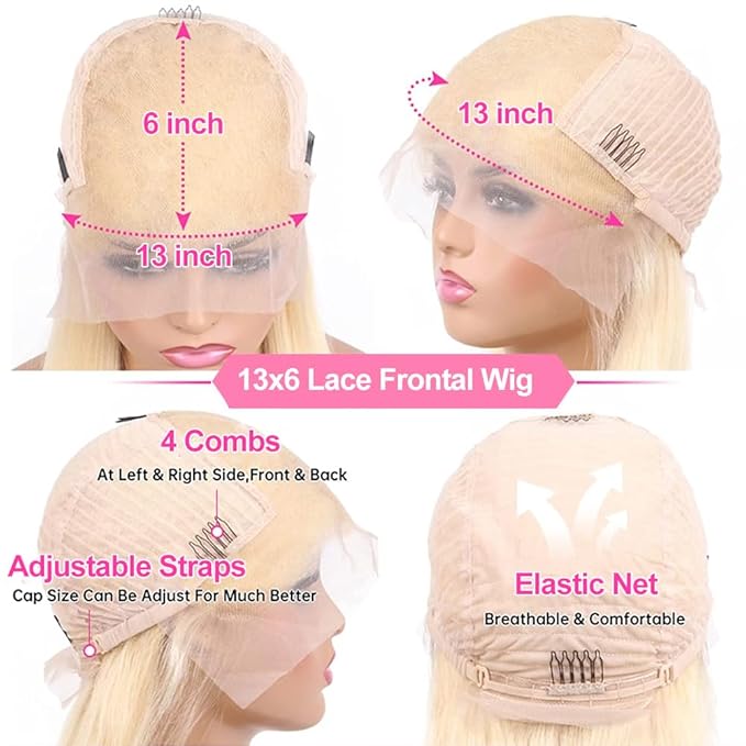 ALI PANDA 200 Density 613 13X6 Lace Front Wigs Human Hair Pre Plucked 32Inch Straight HD Transparent Lace Frontal Wigs Human Hair, Blonde Glueless Wig Bleached Knots with Baby Hair
