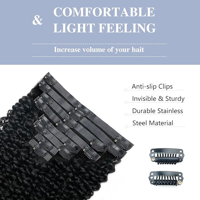 Curly Clip in Hair Extensions Real Human Hair 2 Pack 240g Seamless Clip in Hair Extensions for Women Full Max with 16Pcs PU Skin Weft 16inch Natural Black
