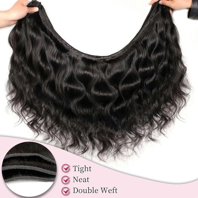 12A Human Hair Bundles 10 12 14 Inch Body Wave Bundles Human Hair 100% Unprocessed Brazilian Virgin Weave 3 Bundle Real Natural Black Wet and Wavy Human Hair Extensions 1B Color for Women