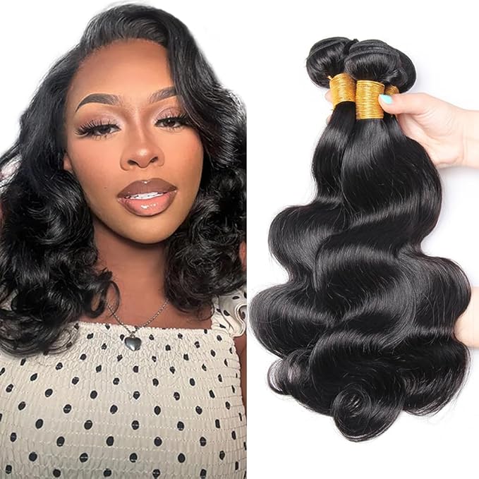 Natural Black Body Wave Human Hair Bundles Color #1B 14 16 18 Inch 3 Bundles 8A Remy for Black Women