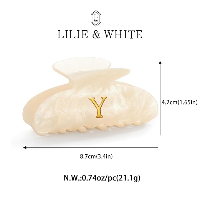 LILIE&WHITE Acrylic Letter Hair Clips For Women Stylish Y Initial Hair Claw Alphabet Hair Clip Fashion Glitter Monogram Claw Clip Elegant And Durable Hair Accessory Large Hair Clips Y