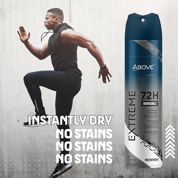 ABOVE Extreme Men Movement - 72H Antiperspirant Spray Deodorant for Men 5.07 Fl Oz | Aluminum-Free | Fresh Mist, No Stain & Alcohol, Long-Lasting Men's Deodorant Spray | Bergamot, Cassis, Thyme