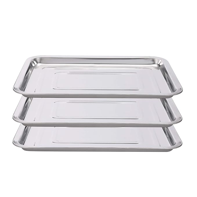 Stainless Steel Tray,3 Pack Stainless Steel Trays 13 1/2" x 10" Dental Body Piercing Instrument Tool Flat for Supplies (3)