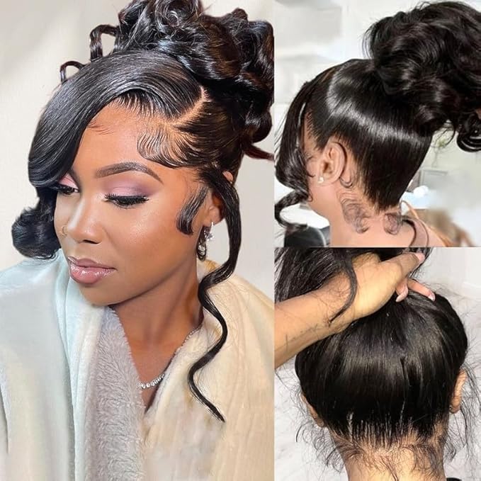 360 Lace Front Wigs Human Hair 220% Density Body Wave HD Lace Front Wigs Human Hair for Women 32 Inch Brazilian Virgin 360 Full Lace Wigs Pre Plucked with Baby Hair Natural Color