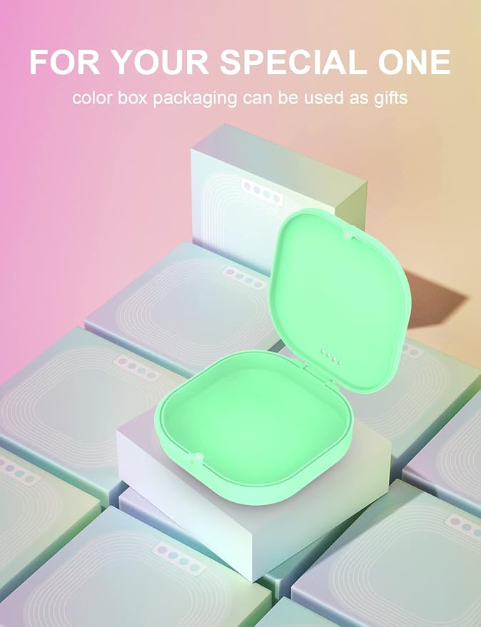 HEMILAB® Retainer Case, Slim Aligner Case with Vent Holes, Compatible with Invisalign, Mouth Guard Case, Cute Retainer Case with Retainer Removal Tool and Brush, Green