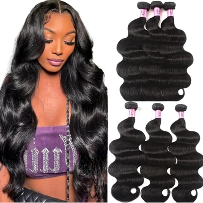 Unice Hair 22 20 18 inches Brazilian Body Wave Virgin Hair 3 Bundles, 100% Unprocessed Brazilian Wavy Human Hair Weave Extensions, Natural Black Color for African Americans Women 300g