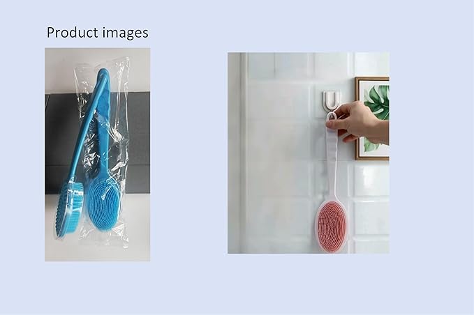14.5inch Silicone Back Scrubber for Shower 2pcs（Blue）,Exfoliating Shower Brush,Double Sided for Exfoliating and Massage，Long Handle Back Scrubber for Men and Women. Includes 2 Hooks (2 Brushes)