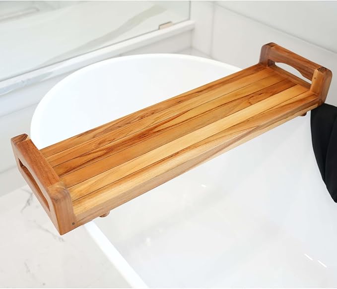 EcoDecors, 34 inch, with LiftAid Handles, Bath Tray for Tub, Bath Tub Tray Wood, Bathtub Table, Caddy for Bathtub in Natural Teak