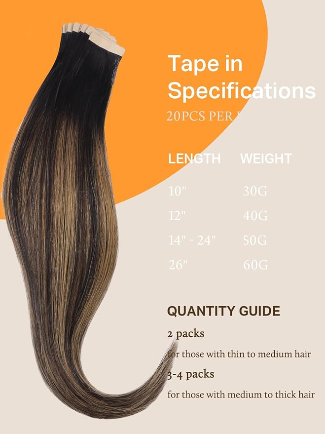 DOORES Tape in Hair Extensions Balayage Natural Black to Chestnut Brown Real Hair Extensions 20pcs 50g 16 Inch Straight 100% Remy Tape in Human Hair Extensions