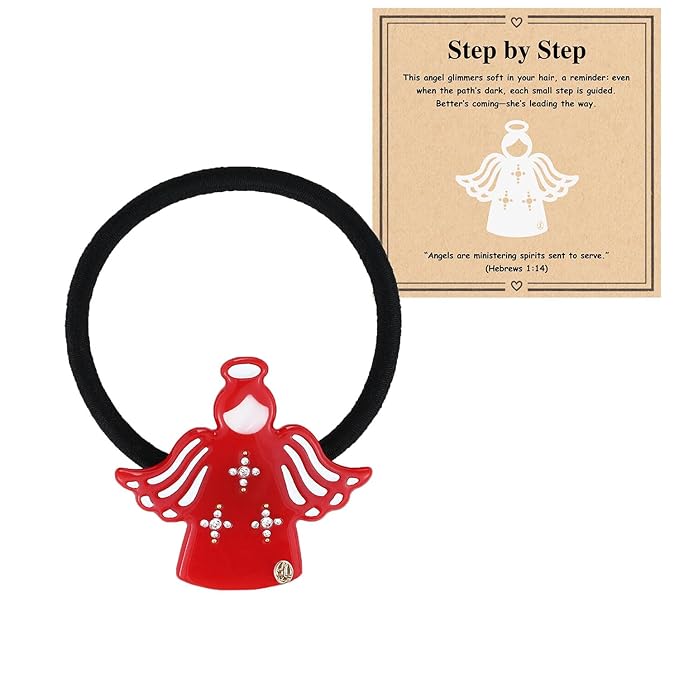 Inspirational Gifts for Women Girls "Guardian Angel" Premium Acetate French Hair Ties, Unique Cute Birthday Gifts, Christmas Wishing Well Anxiety Relief Christian Gifts With Gift Box
