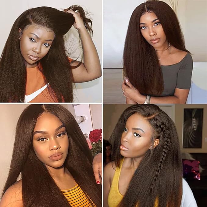 24 26 28 inch #4 Human Hair Bundles Dark Brown Kinky Straight Human Hair Bundle Chocolate Brown Bundles #4 Kinky Straight Bundle