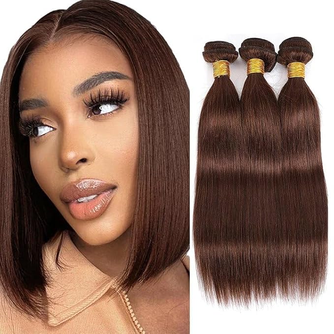 Brown Bundles Human Hair Dark Brown Bundle #4 Straight Bundles 12 14 16 inch Chocolate Bundle Human Hair Weave