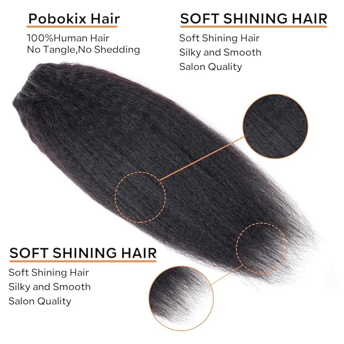 Kinky Straight Clip in Hair Extensions Real Human Hair 8Pcs Remy Human Hair Clip in Extensions for Women, Natural Human Hair 120g 16inch #1B Natural Black