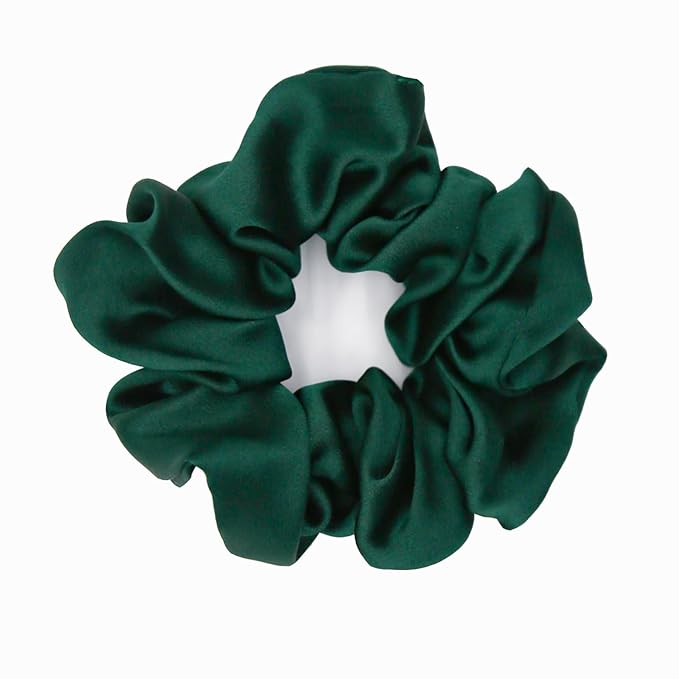 Pure Silk Scrunchies, 100% Mulberry Silk Hair Elastic for Women, Anti-Crease, Gentle on Hair, 1 PC, Green
