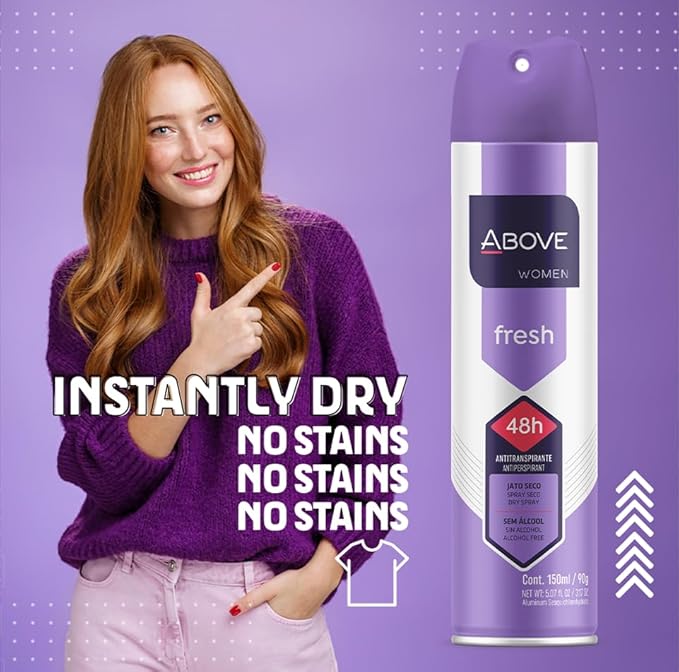 ABOVE Fresh - 48 Hours Antiperspirant Deodorant Set for Women - Dry Spray Protects Against Sweat and Body Odor - Leaves No White Marks - Delicate Scent - Cruelty and Alcohol Free - 4 pc