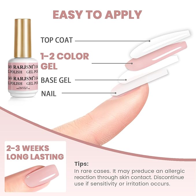 RARJSM Light Pink Nude Gel Nail Polish 2pcs Set,Gel and Lacquer Combo,Light Pink Air Dry Nail Lacquer and Nude Pink Gel Polish LED UV Curing Requires French Manicure DIY Nail Art Home Salon 15ml