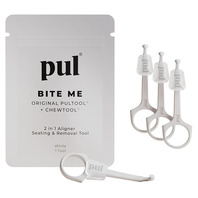 PUL Pack of 4 Reusable 2-in-1 Aligner Seating Chewie & Removal Tool — Compatible with Invisalign, Removable Braces, Retainers & Trays – Easy-to-Use Remover & Chew, Dental & Oral Hygiene Care – White