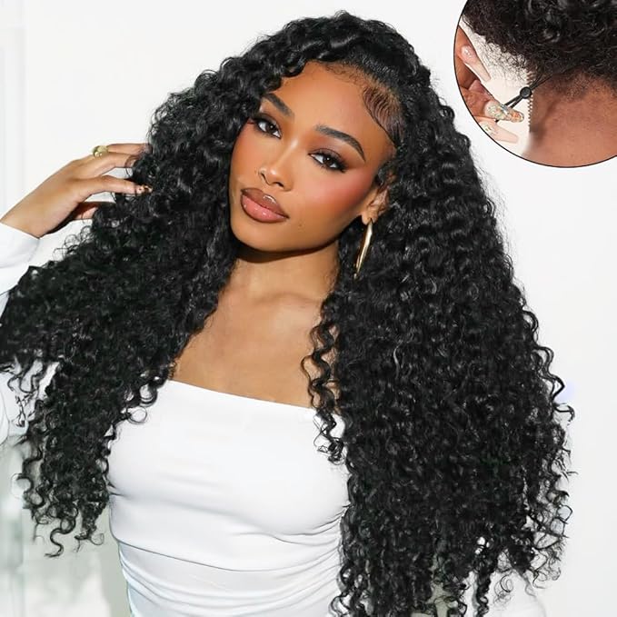 30 Inch 7x5 Deep Wave Lace Front Wigs Human Hair Glueless 200% Density Wear and Go Glueless Wigs Human Hair Pre Plucked Pre Cut HD Lace Upgraded Drawstring Wig for Black Women Beginner Friendly