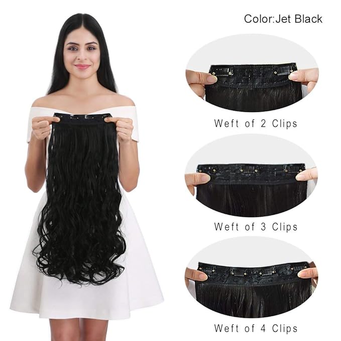 REECHO 24" Curly Wavy 4 Pieces Set Thick Clip in on Hair Extensions Dark Brown