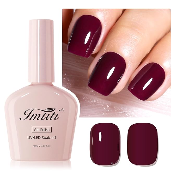 Imtiti Dark Red Gel Polish, UV LED Soak Off Deep Maroon Red Burgundy Gel Nail Polish, Long Lasting 28 Days, Salon Quality DIY Manicure at Home(10ml-1907)
