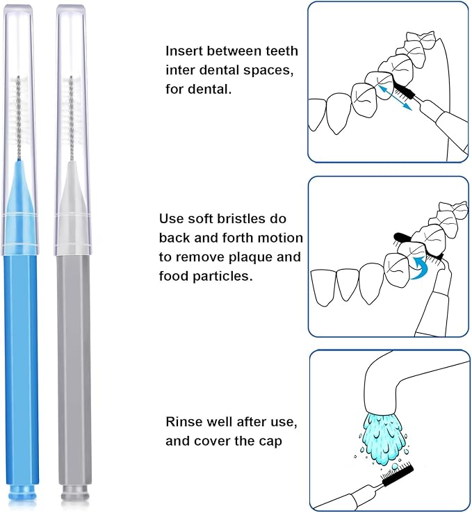 Patelai 100 Pieces Braces Brush for Cleaner Interdental Brush Toothpick Dental Tooth Flossing Head Oral Dental Hygiene Flosser Toothpick Cleaners Tooth Tool(Blue, Grey,Mixed Sizes)