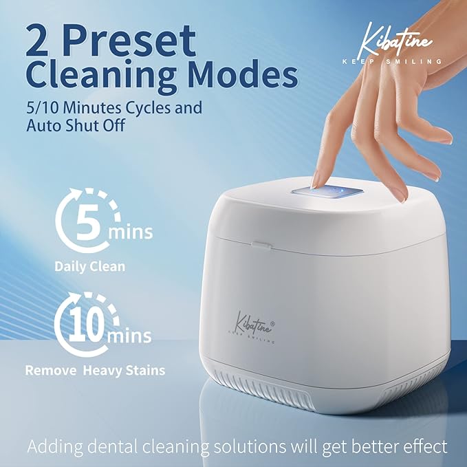 Ultrasonic Retainer Cleaner Machine with 4 UV Lights for Denture Aligner Retainer Mouth Guard Jewelry Rings, Ultrasonic Denture Cleaner for All Dental Appliances