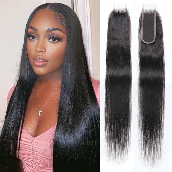 2x6 HD Lace Closure Straight Human Hair Closure Invisible Ultra-Thin 2x6 Lace Closure Brazilian Virgin Human Hair Pre-Plucked Nature Black 20 Inch