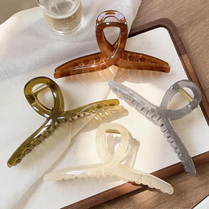 large claw clips, jumbo hair clip, claw hair clips for women, hair clips for thin hair, 4 pcs, 6-inch, Neutral Color.