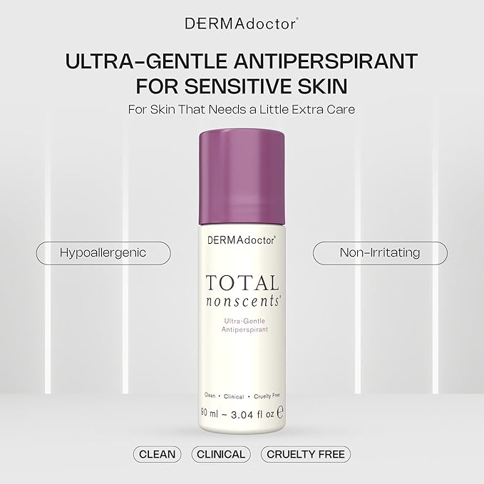 DERMAdoctor Antiperspirant for Women, Total NonScents Ultra-Gentle Unscented Antiperspirant for Sensitive Skin deodorant, Clinical Strength Deodorant For Women & Men; Hypoallergenic Roll On - 3.04 oz