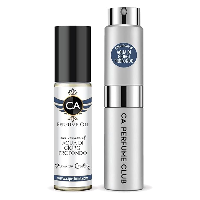 CA Perfume Duo Impression of Aqua Di Giorgi Profondo For Men Perfume Layering Set Mens Cologne Long Lasting Travel Size EDP + Body Oil Roll-On Bottle 0.27 Fl Oz+0.33 Fl Oz