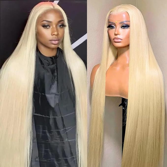 LICHANG 32 Inch 613 Lace Front Wig Human Hair 13X4 Blonde Straight Pre Plucked 200% Density
