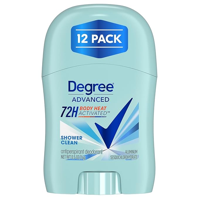 Degree Advanced Antiperspirant Deodorant, Shower Clean 12-Pack – Travel Deodorant for Women, 72H Protection, 0.5 Oz Ea