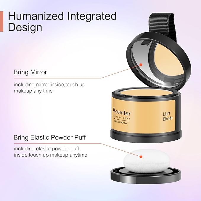 Acomler Root Cover Up Hairline Shadow Powder, Dark Brown, Instantly Cover Thinning Hair, Grey Hair Coverage for Women Men with Eyebrows, Beard Line, Bald Spots (Light Blonde)