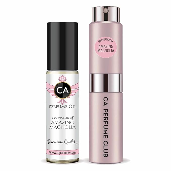 CA Perfume Duo Impression of Amazing Magnolia For Women Perfume Layering Set Long Lasting Travel Size EDP + Body Oil Roll-On Bottle 0.27 Fl Oz+0.33 Fl Oz