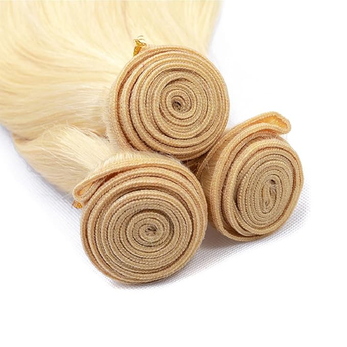 Freiuoke Blonde Hair 613 Bundles Human Hair Blonde Straight Bundle Brazilian Virgin Hair 3 Bundles 32 32 32 Inch Straight 613 Bundle