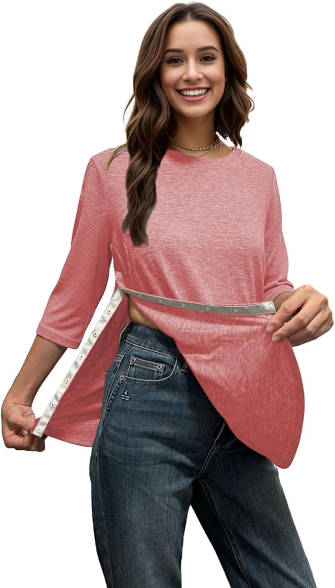 Youdiao Post Shoulder Surgery Shirts for Women Tear Away 3/4 Sleeve Tops After Rotator Cuff Chemo Port Adaptive Clothing