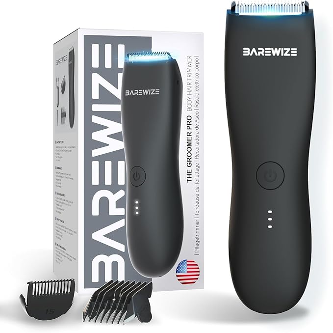 Body Hair & Pubic Hair Trimmer for Men | Waterproof, USB-C Rechargeable, LED Light, Replaceable Ceramic Blade, Electric Ball Shavers, Manscape Kit, Mens Personal Groomer (Noir)
