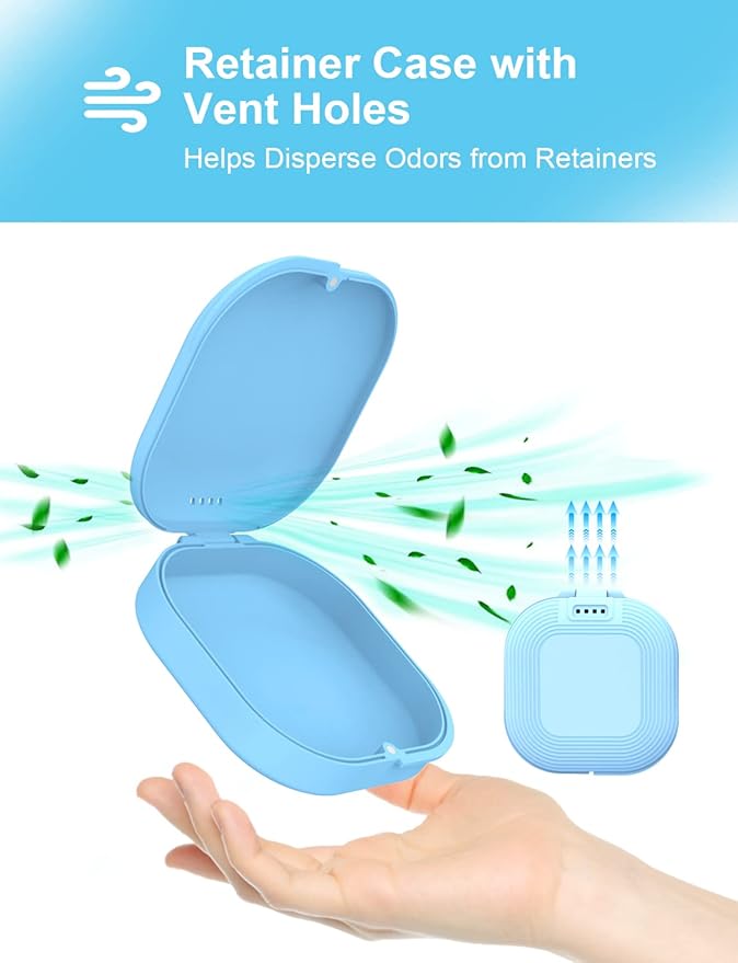 HEMILAB® Retainer Case, Slim Aligner Case with Vent Holes, Compatible with Invisalign, Mouth Guard Case, Cute Retainer Case with Retainer Removal Tool and Brush, Blue