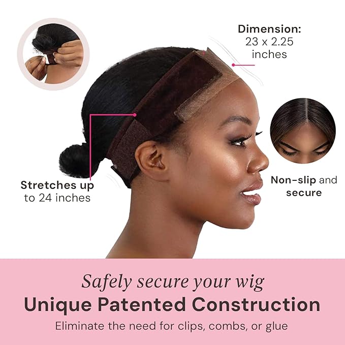 MILANO COLLECTION Wigrip, Premium Lace Wig Band for Women, Fully Adjustable & Reinforced Lace Wig Grip Band by Hairline, Comfortable and Secure Glueless Velvet Headband, Chocolate Brown & Nude