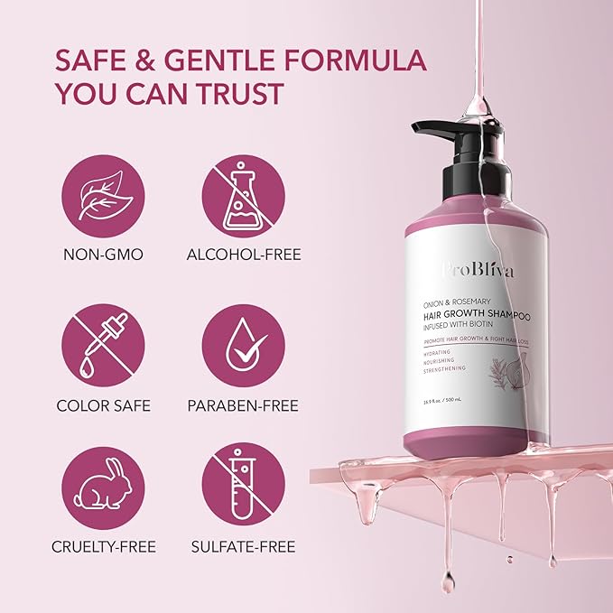 Onion & Biotin Hair Growth Shampoo: Rosemary Infused Shampoo for Hair Loss and Thinning Hair - Promotes Healthier, Thicker and Stronger Hair for Women and Men