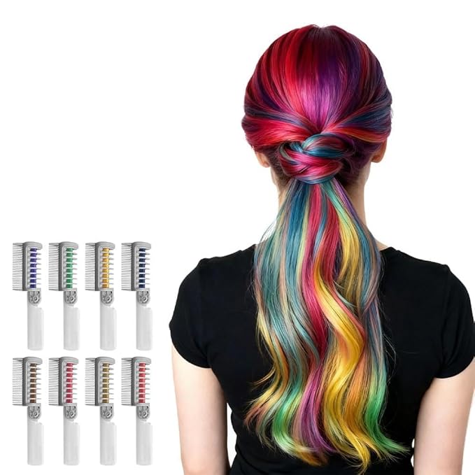 Festive Fun Hair Chalk Combs, 2026 DIY Temporary Hair Color, Colors Instant Hair Color Comb For All Ages For Birthday Party, Christmas Cosplay (8 Colors)
