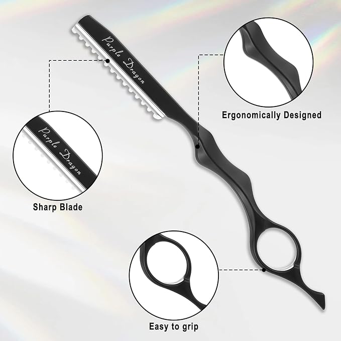 Hair Razors For Cutting Hair 7" Mental Thinning Styling Razors with 10 PCS Sharp Stainless Steel Blades Professional Hair Styling Tool for Salon and Home (Black)