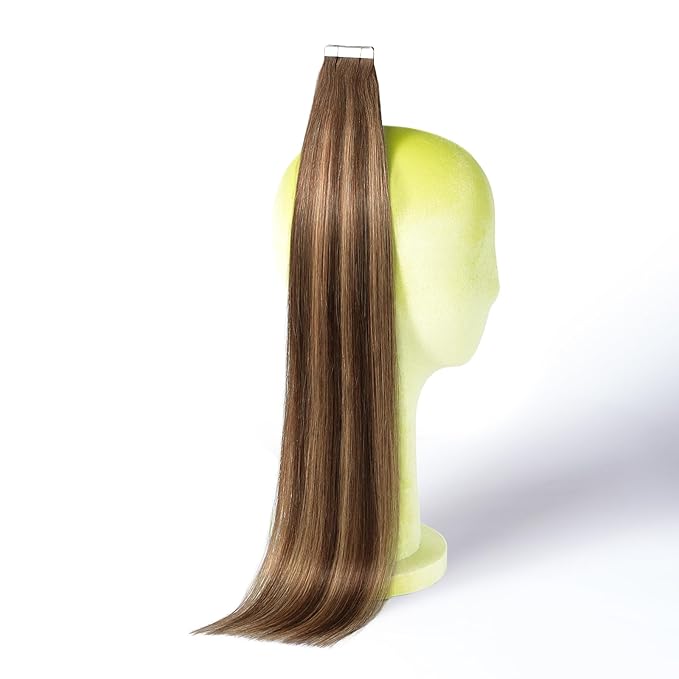 DNE Tape in Hair Extensions Real Human Hair 22 inches 20Pcs/50g/Pack Seamless Dark Brown to Chestnut Brown#T4-P4/27 Straight Invisible Double Sided Tape in Hair Extensions for Women/Girls